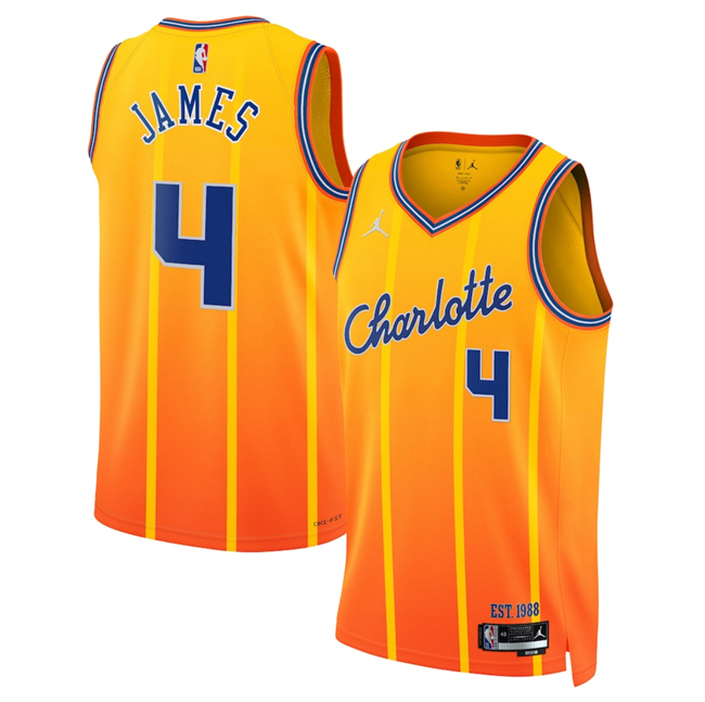Men's Charlotte Hornets #4 Sion James Orange 2025/26 City Edition Stitched Basketball Jersey